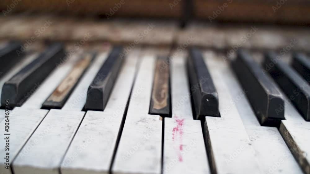 Extreme Closeup of Old Broken Piano Keys, Pan, Dolly Pan Extreme Closeup of Old Broken Piano Keys, Pan, Dolly Pan
