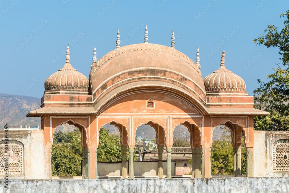 A traditional Rajasthani dome above a palace in Jaipur, India.