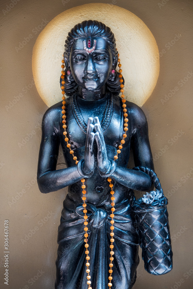 Statue of Hindu religious deity in Hindu temple in Singapore Stock