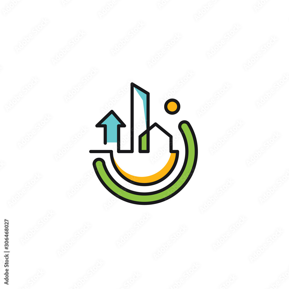 Real Estate Logo Luxury design Skyscrapers vector template Linear style. Realty Construction circle Logotype concept icon Real Estate Logo Luxury design Skyscrapers vector template Linear style. Realty Construction circle Logotype concept icon