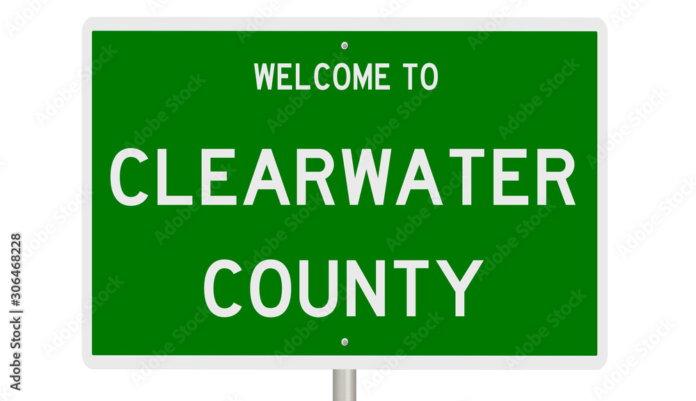 Rendering of a green 3d highway sign for Clearwater County