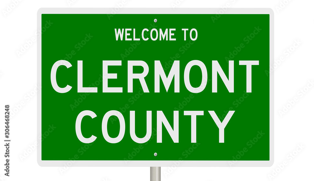Rendering of a green 3d highway sign for Clermont County