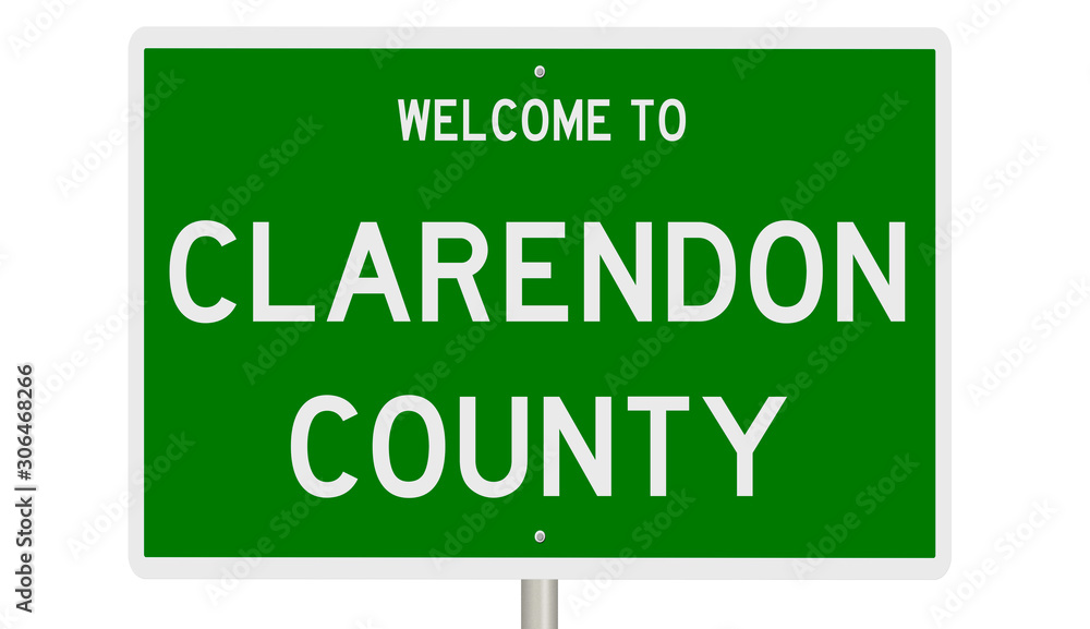 Rendering of a green 3d highway sign for Clarendon County