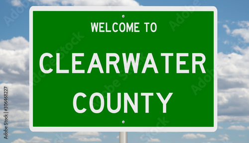 Rendering of a green 3d highway sign for Clearwater County photo