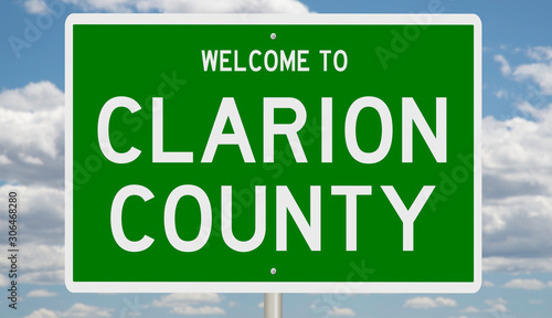 Rendering of a green 3d highway sign for Clarion County photo