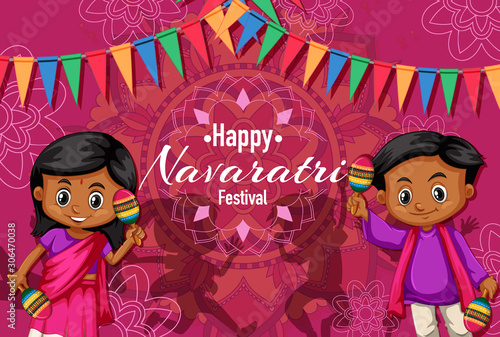 Navaratri poster design with happy children