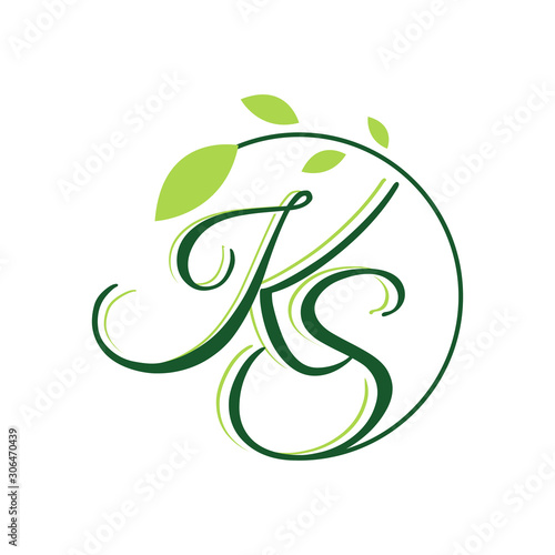 Letter K S with leaf logo design vector.