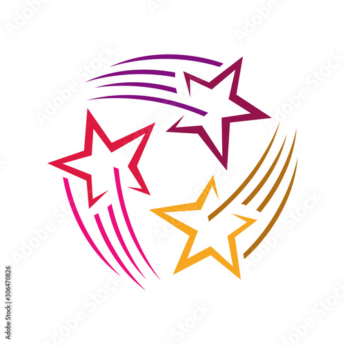 abstract colorful shooting star logo vector icon. decorative and creative five pentagonal stars concept illustration