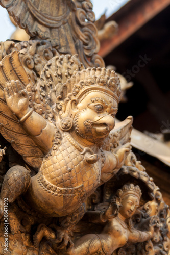 A gilded statue of Garuda  the half-man  half bird carrier of the Hindu god Vishnu.