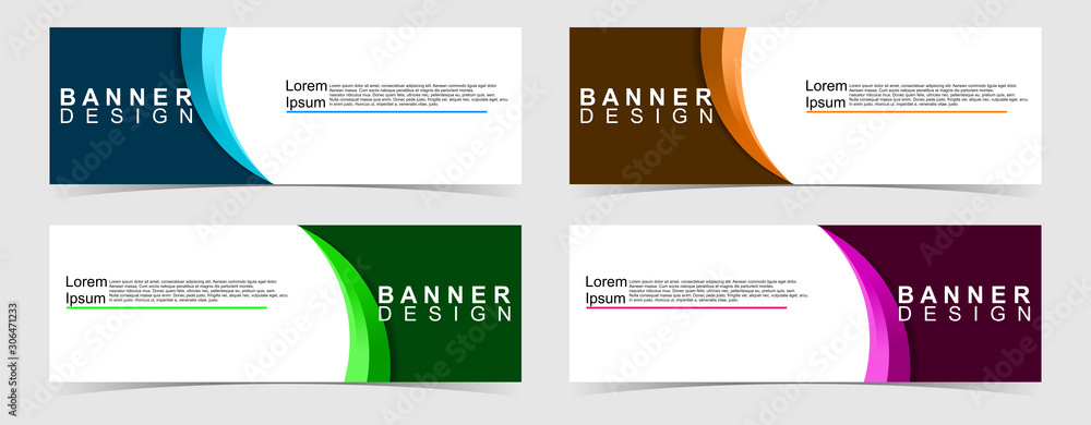 Set of abstract vector banners design. Collection of web banner template. modern template design for web, ads, flyer, poster with 4 different colors on grey background Set of abstract vector banners design. Collection of web banner template. modern template design for web, ads, flyer, poster with 4 different colors on grey background