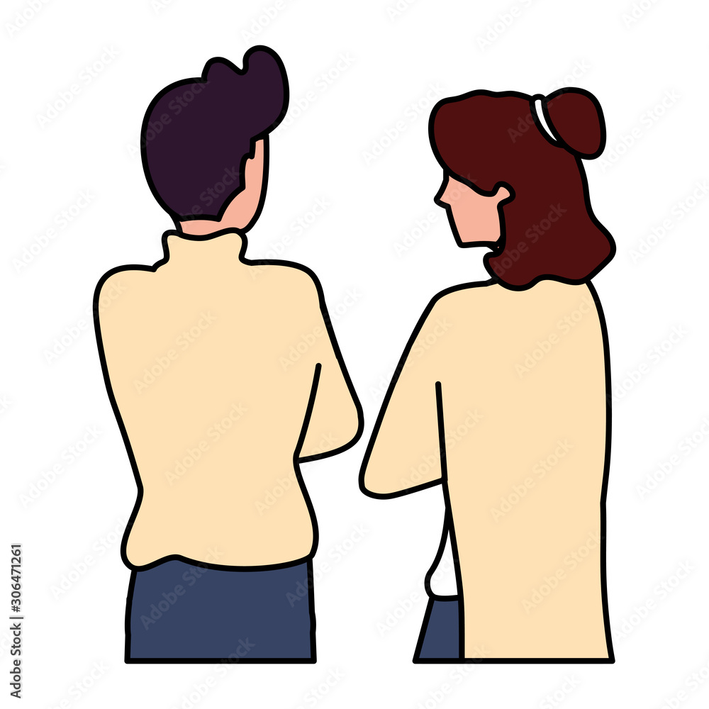 couple of people in back position on white background couple of people in back position on white background