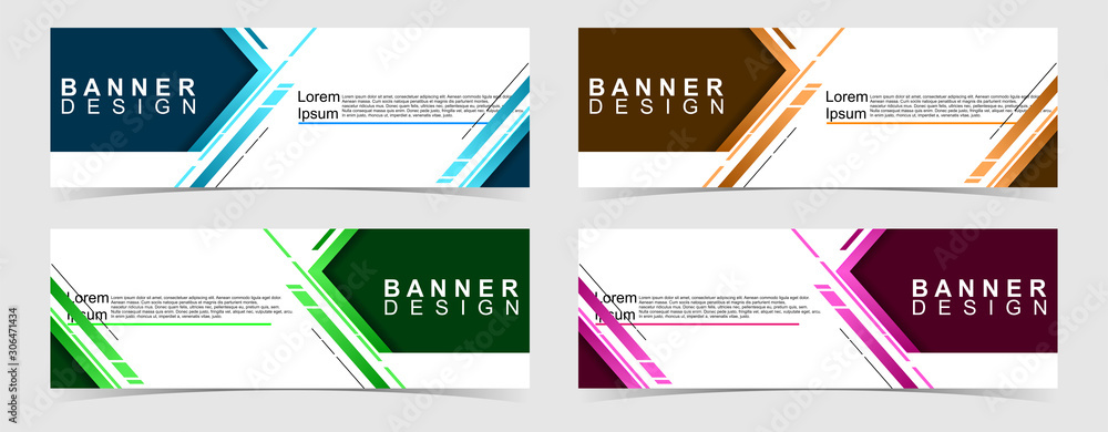 Set of abstract vector banners design. Collection of web banner template. modern template design for web, ads, flyer, poster with 4 different colors on grey background