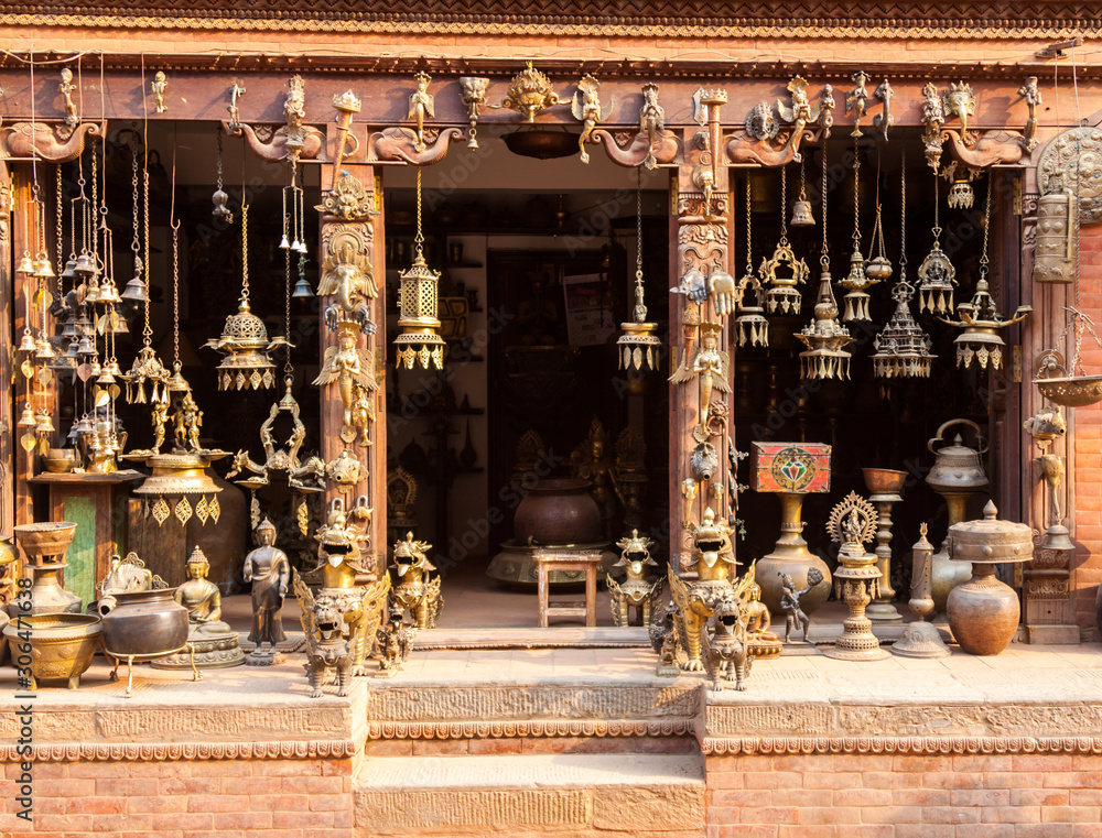 Fototapeta premium A shop selling brass items in Bhaktapur.