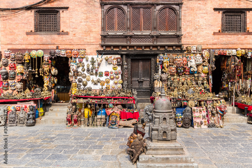 Obraz premium Shops selling holy trinkets in Swayambhunath, Nepal