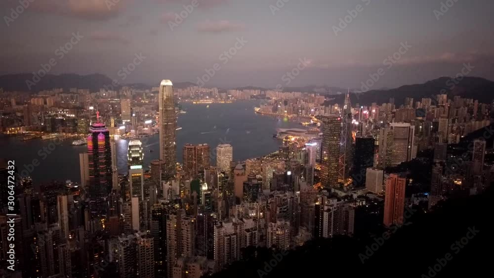 Hong Kong skyscraper at night top view from Victoria Peak, Timelapse Hong Kong skyscraper at night top view from Victoria Peak, Timelapse