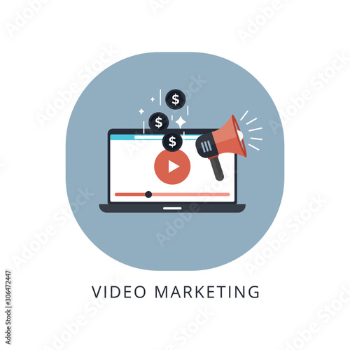 Video marketing icon concept. Making money from video with social network communication.