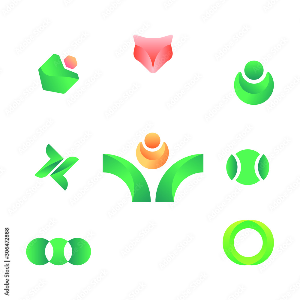 Obraz premium set of modern abstract logo design sign illustration symbol vector icon badge simple futuristic luxury gold animal business company branding reuse circle ball mirror element graphic art 