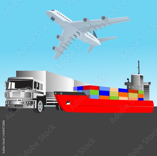 3d vector illustration Plane, truck, train, ship logistic rail transportation . Concept Delivery service vector