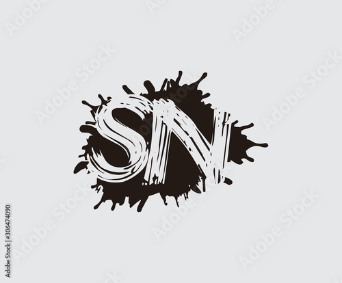   Initial S, A and SN flat splatter logo icon. Abstract ink splash design.