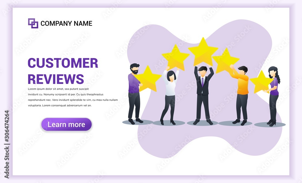 Customer reviews concept with Different people give review rating and feedback with holding stars. Can use for web banner, infographics, landing page, web template. Vector illustration