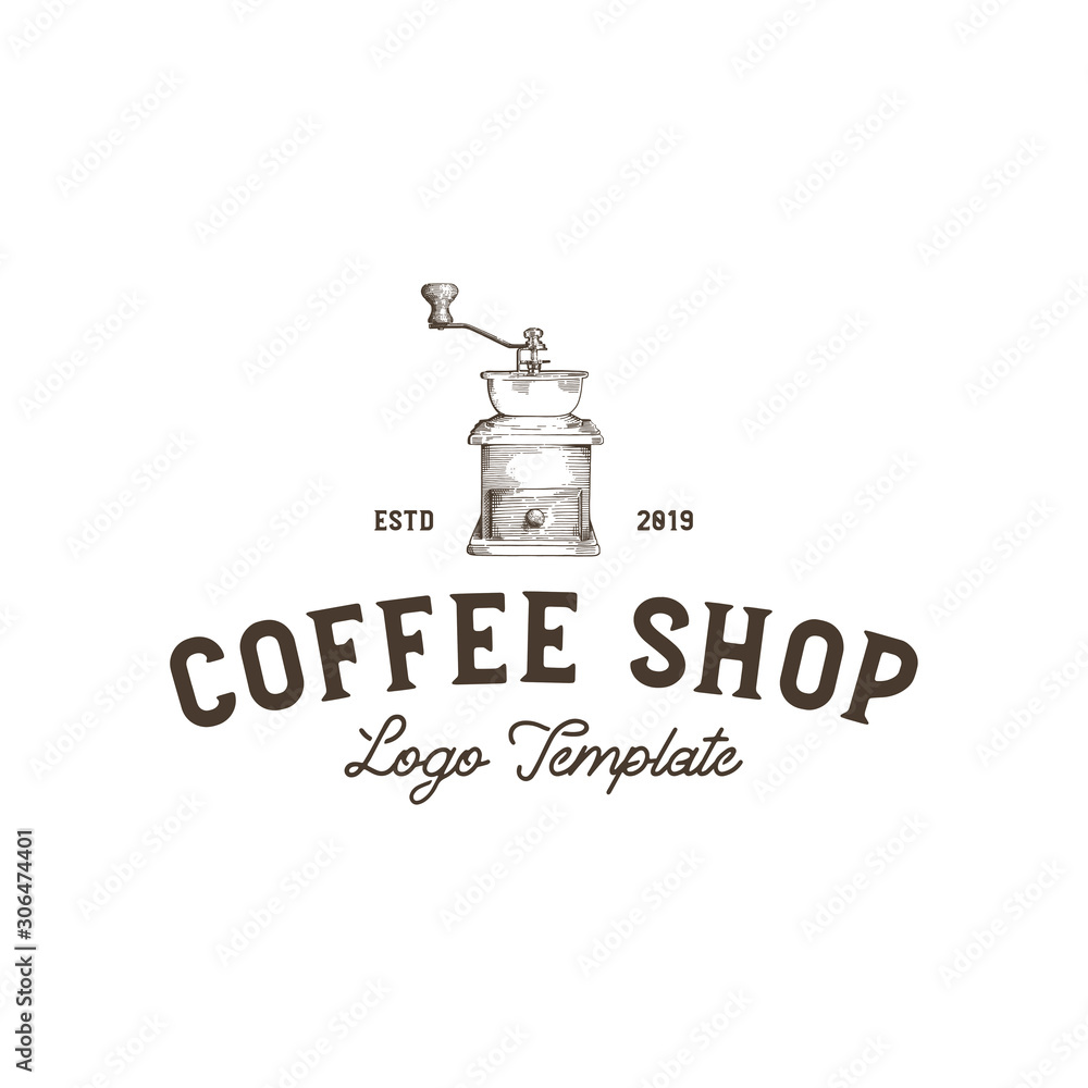 Coffee Shop Logo Rustic Hand Drawn Template Vector Coffee Shop Logo Rustic Hand Drawn Template Vector