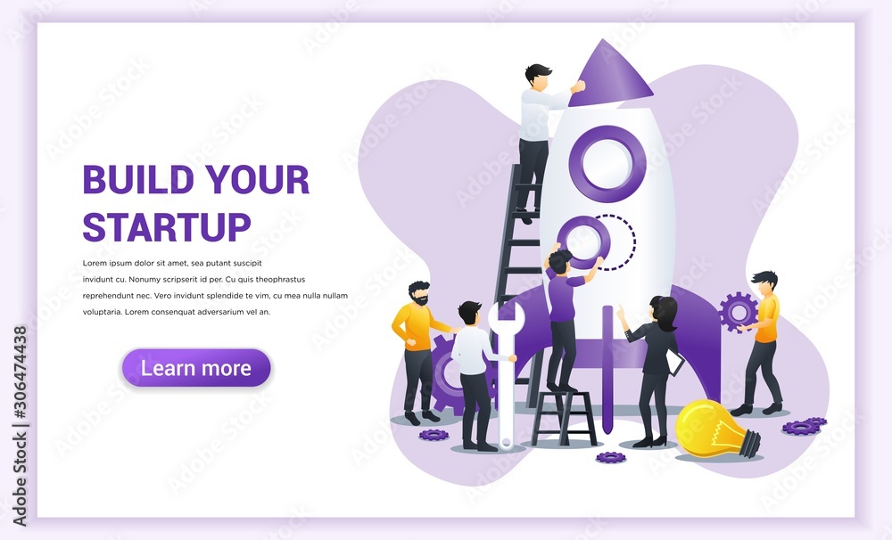 Business start up web banner concept design with people are working together building a rocket for launching new business. Boost your business. Flat vector illustration Business start up web banner concept design with people are working together building a rocket for launching new business. Boost your business. Flat vector illustration