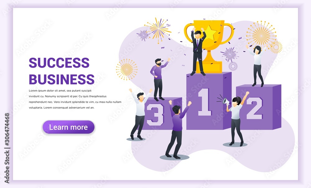 Success web banner concept. Businessman winning in competition. Getting trophy award or prize for achievement. business leader to success. Flat vector illustration Success web banner concept. Businessman winning in competition. Getting trophy award or prize for achievement. business leader to success. Flat vector illustration