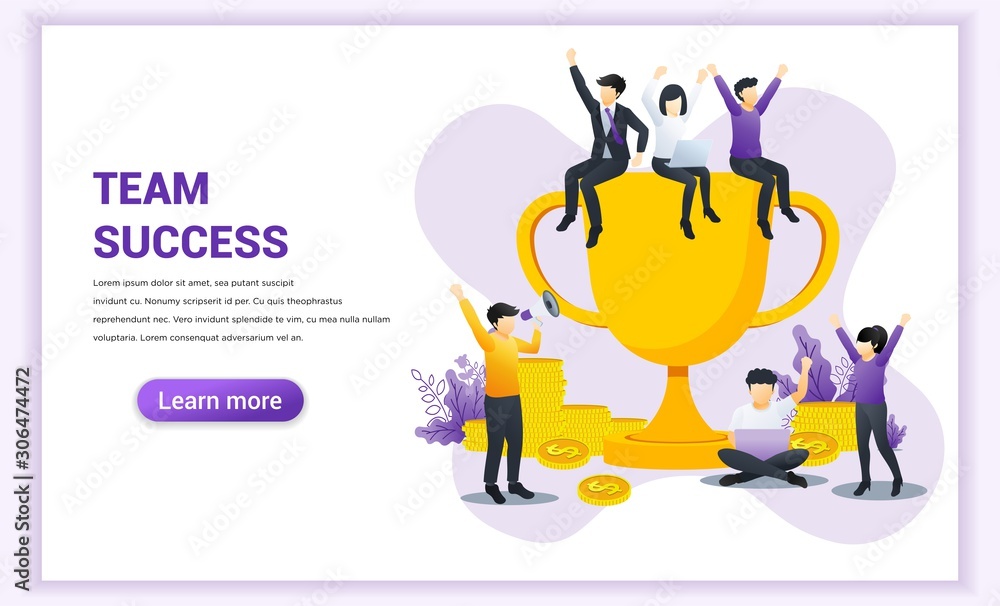Team success web banner concept. Successful Business team work. businessman and women together celebrating victory by winning the golden trophy. Flat vector illustration Team success web banner concept. Successful Business team work. businessman and women together celebrating victory by winning the golden trophy. Flat vector illustration