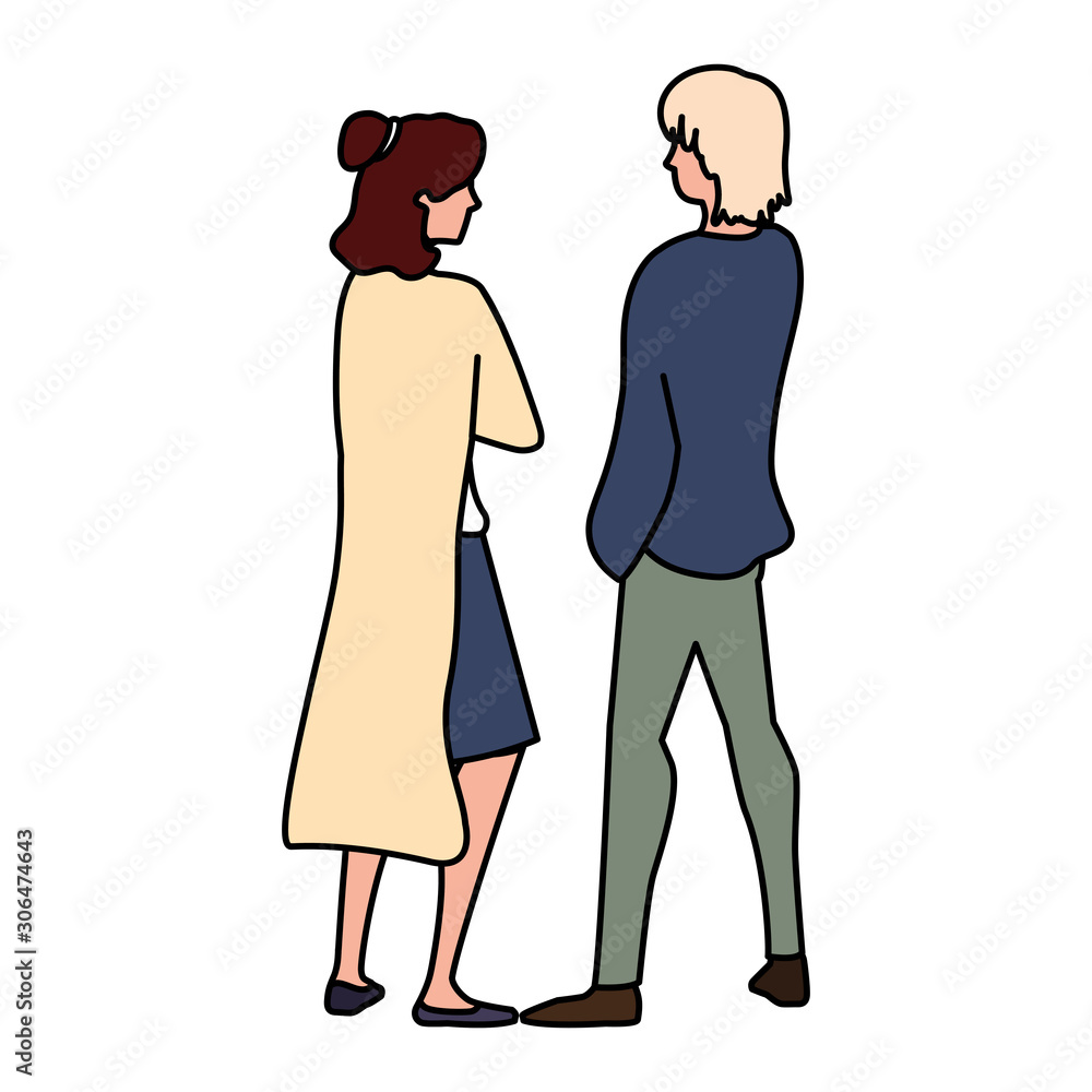 couple of people in back position on white background couple of people in back position on white background
