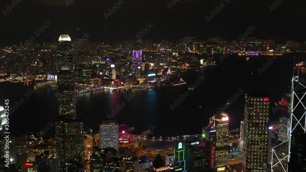 Aerial view of Hong Kong Skyline at night Aerial view of Hong Kong Skyline at night