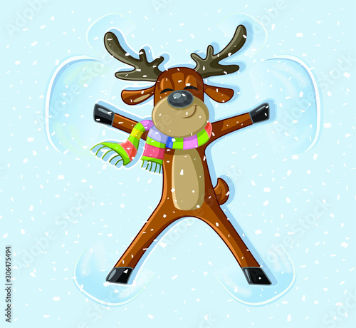 Snow Angel Reindeer Celebrating Christmas Cartoon
