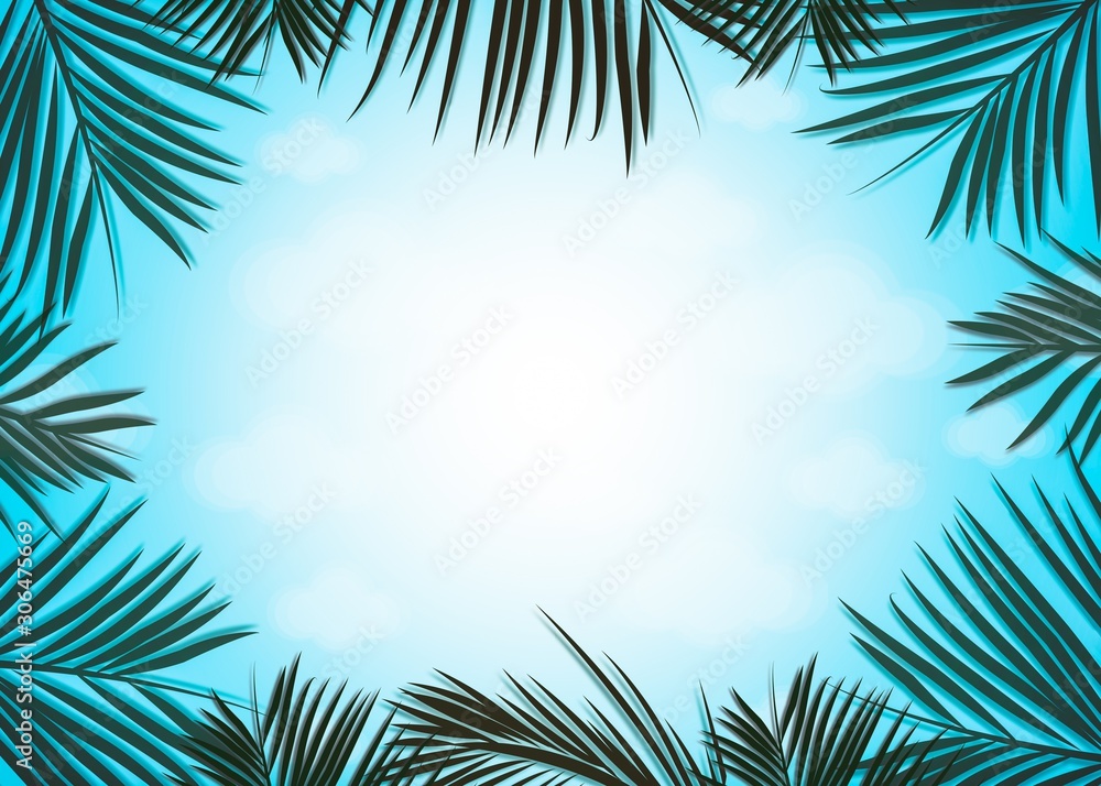 Palm leaves decorated on the soft pastel color background