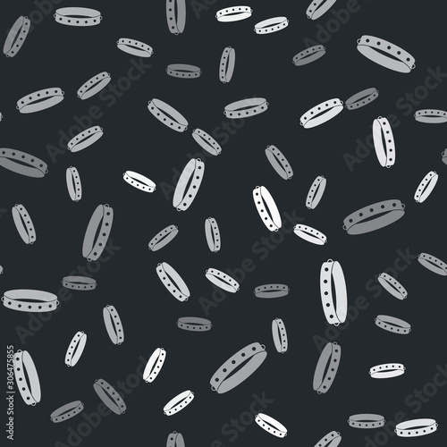 Grey Leather fetish collar with metal spikes on surface icon isolated seamless pattern on black background. Fetish accessory. Sex toy for men and woman. Vector Illustration