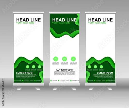 Roll up banner stand. Vertical Vector template design. Modern Flag Banner Design with abstract background can be used for Annual Report, Cover, Flyer, Magazine, Presentation, Poster, Website