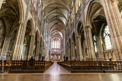 The interior and nave of Basilica Cathedral of Saint-Denis, Paris photo