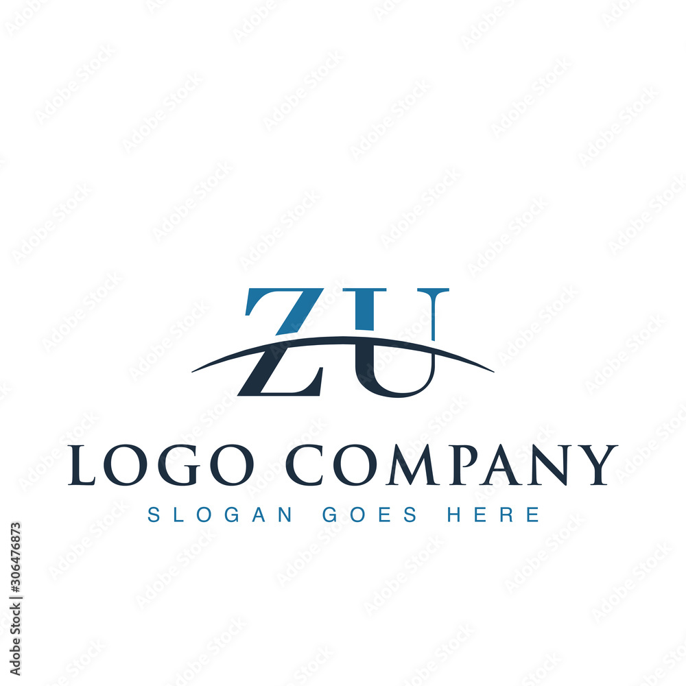 Fototapeta premium Initial letter ZU, overlapping movement swoosh horizon logo company design inspiration in blue and gray color vector 