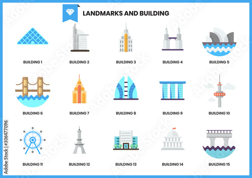 Building icons set for business