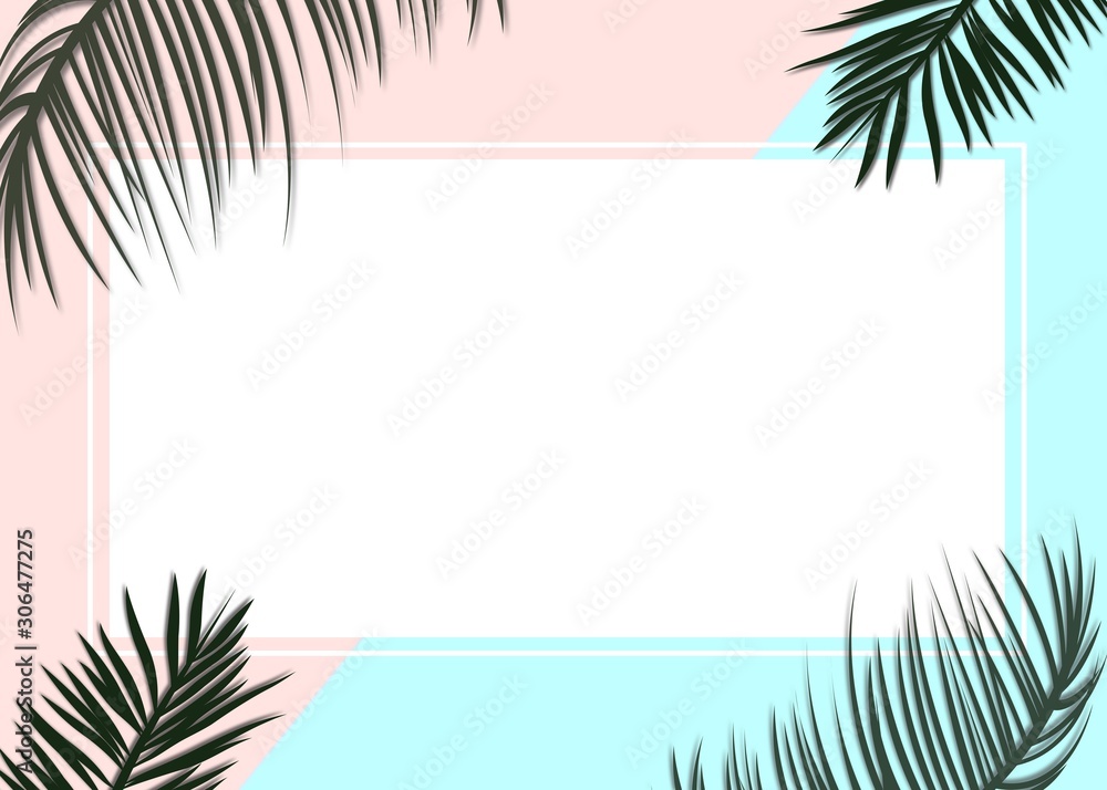 Palm leaves decorated on the soft pastel color background