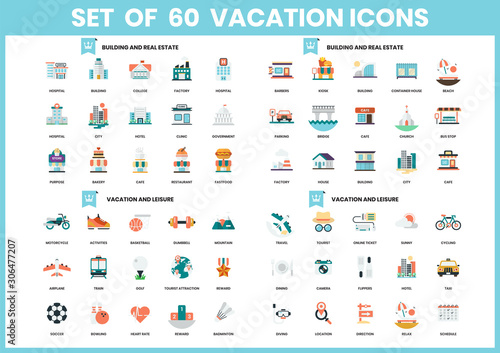 Vacation icons set for business