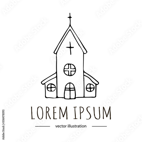 Hand drawn doodle Christian building church icon with Catholic cross Vector illustration sketchy  traditional symbol Cute cartoon religious concept element
