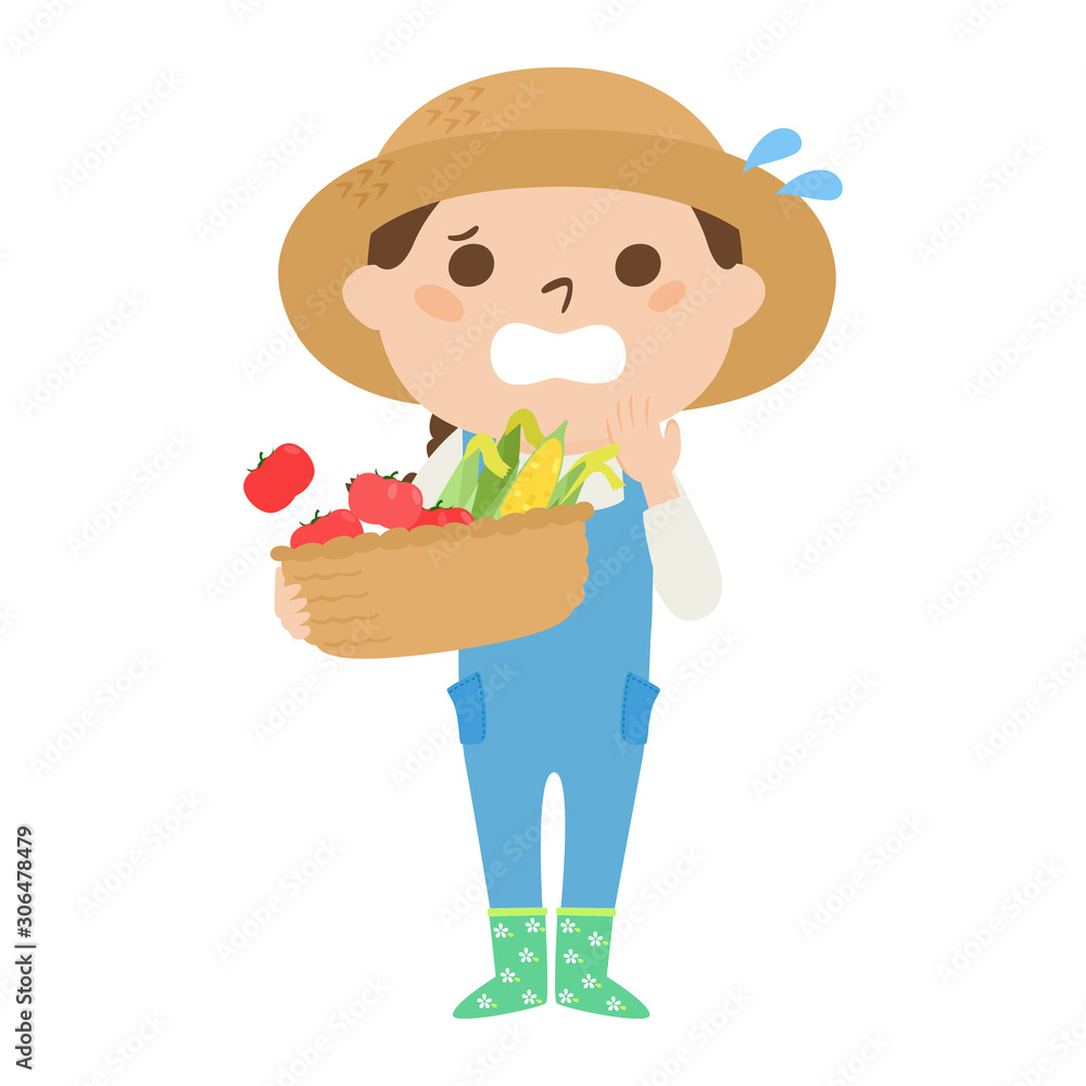 職業別 トマトやトウモロコシを持っている女性農家さんのイラスト 慌ててる女性 Stock Vektorgrafik Adobe Stock