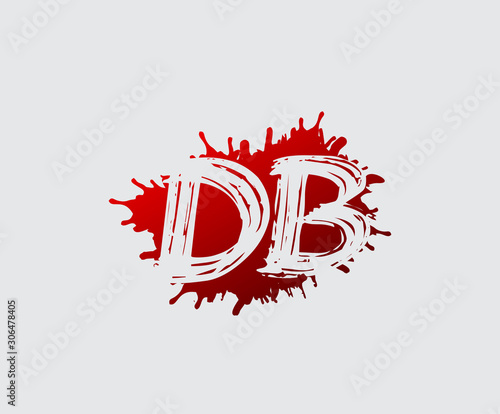  Initial D, B and DB flat splatter logo icon. Abstract ink splash design.