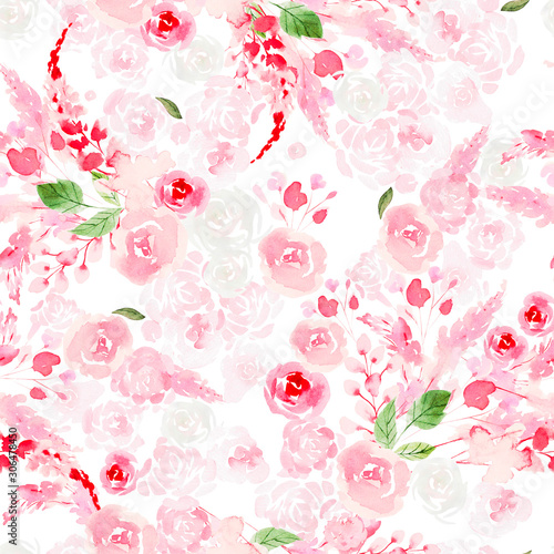 Beautiful Watercolor seamless pattern with roses and peony flowers.  © knopazyzy