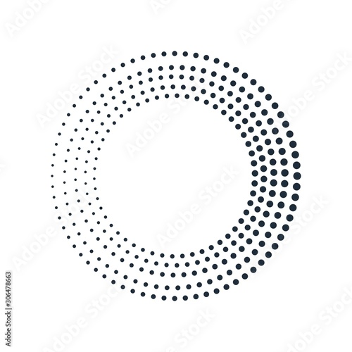 Concentric round geometric element. Halftones. White background.