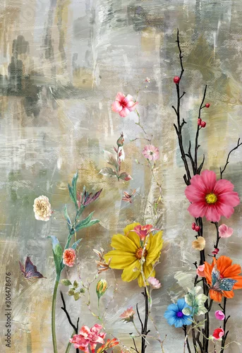 Obraz Abstract art colorful flowers  painting. Spring multicolored illustration.