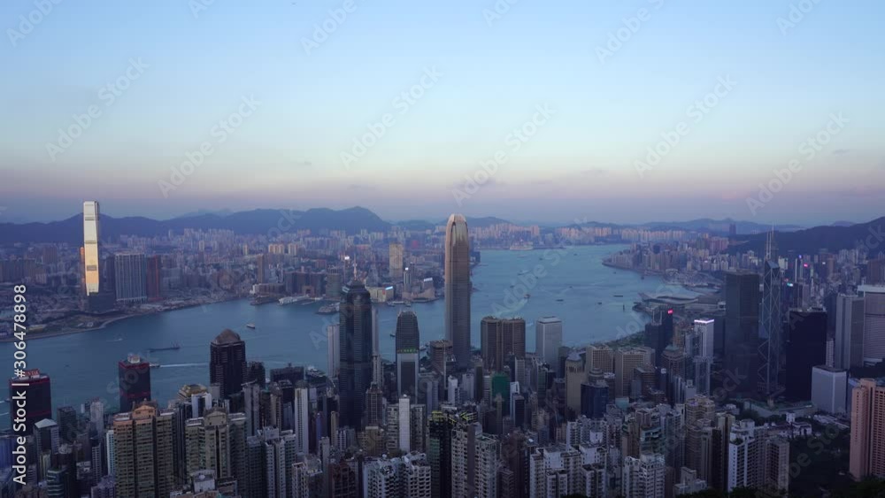 Hong Kong landscape at sunset top view from Victoria Peak; 4K video Hong Kong landscape at sunset top view from Victoria Peak; 4K video