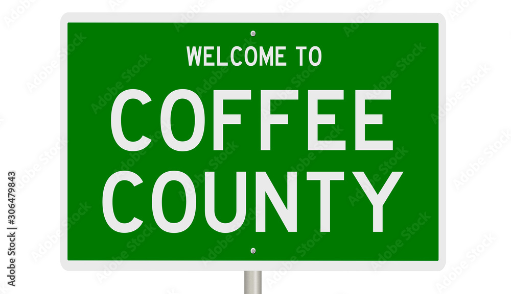 Rendering of a 3d green highway sign for Coffee County Rendering of a 3d green highway sign for Coffee County