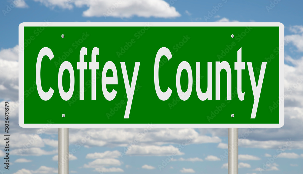 Rendering of a 3d green highway sign for Coffey County Rendering of a 3d green highway sign for Coffey County