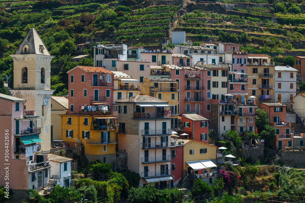 View to coastal Manarola village in Cinque Terre land, Italy View to coastal Manarola village in Cinque Terre land, Italy