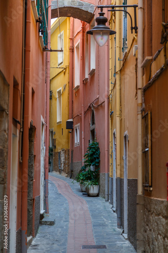 Narrow street in the centre of Manarola village  Cinque Terre land  Italy